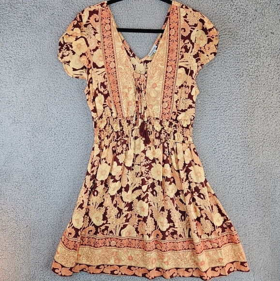Nostalgia Womens Mixed Floral Boho Dress Sz L Mini Beachy Vacation - Picture 3 of 13